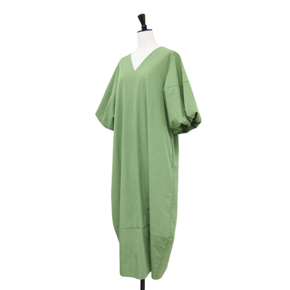 ボリューム スリーブ ワンピース / ドレス ロング丈 半袖 Vネック スリット フレア