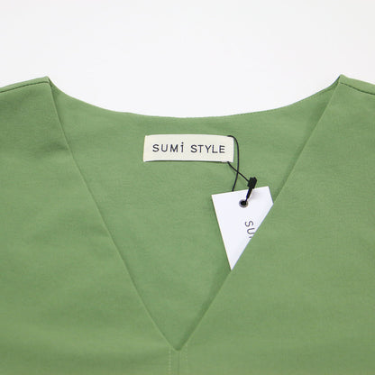 ボリューム スリーブ ワンピース / ドレス ロング丈 半袖 Vネック スリット フレア