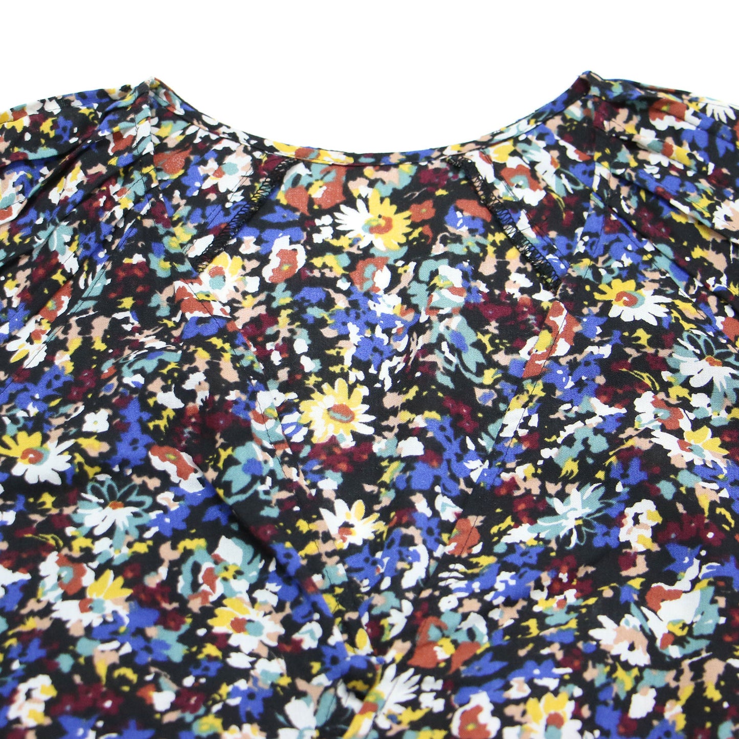 24春夏 レーヨン ローン プリント バタフライスリーブ ワンピース / 半袖 Vネック タック ギャザー フレア