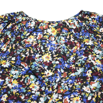 24春夏 レーヨン ローン プリント バタフライスリーブ ワンピース / 半袖 Vネック タック ギャザー フレア