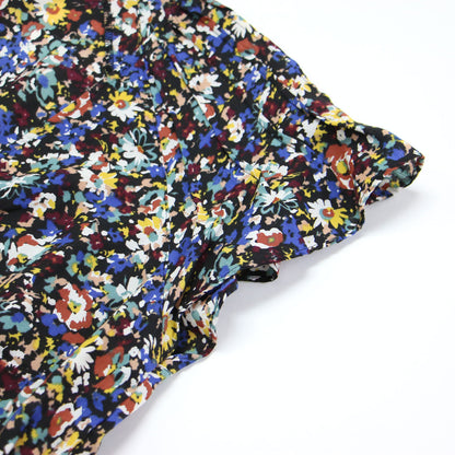 24春夏 レーヨン ローン プリント バタフライスリーブ ワンピース / 半袖 Vネック タック ギャザー フレア