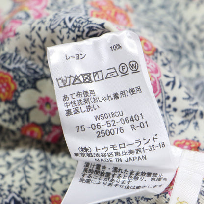 25春夏 レーヨン プリント アシンメトリー フリル ワンピース / ロング フレンチスリーブ クルーネック フレア