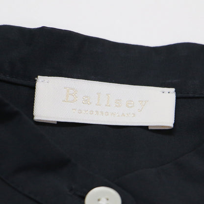 23秋冬 スパンブロード バックプリーツ シャツワンピース / 7分袖 ノーカラー ロング丈 ギャザー フレア Aライン