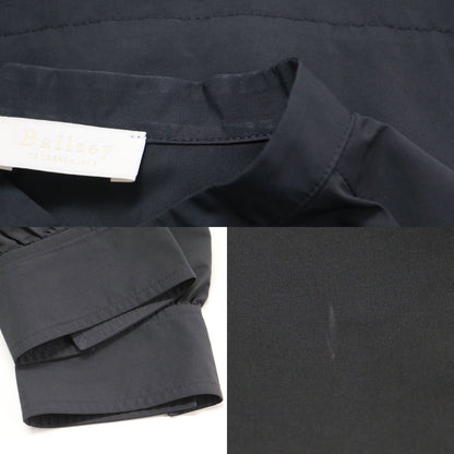 23秋冬 スパンブロード バックプリーツ シャツワンピース / 7分袖 ノーカラー ロング丈 ギャザー フレア Aライン