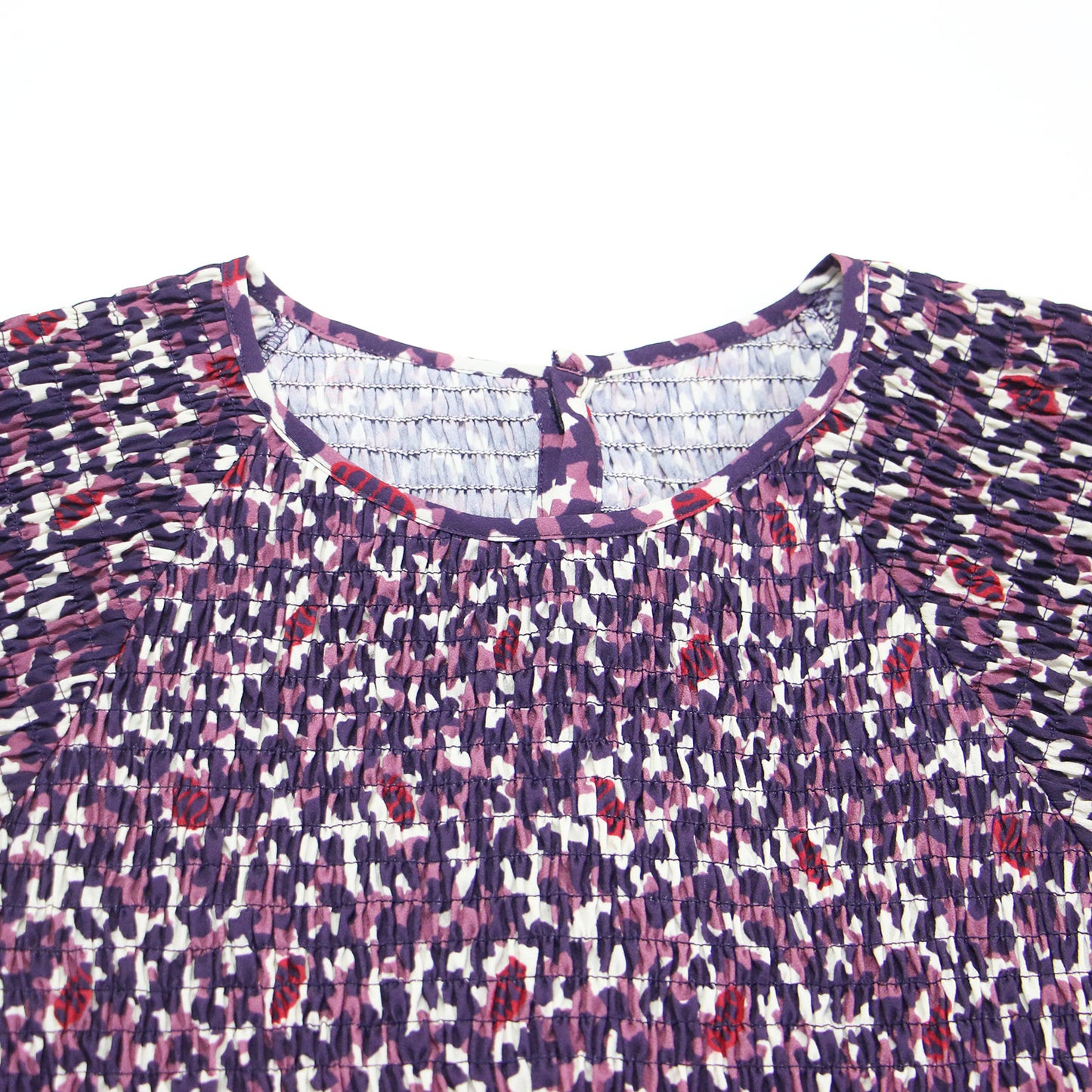 20秋冬 ポリエステル プリント シャーリング ワンピース / ドレス 長袖 マキシ丈 ギャザー くるみボタン 総柄