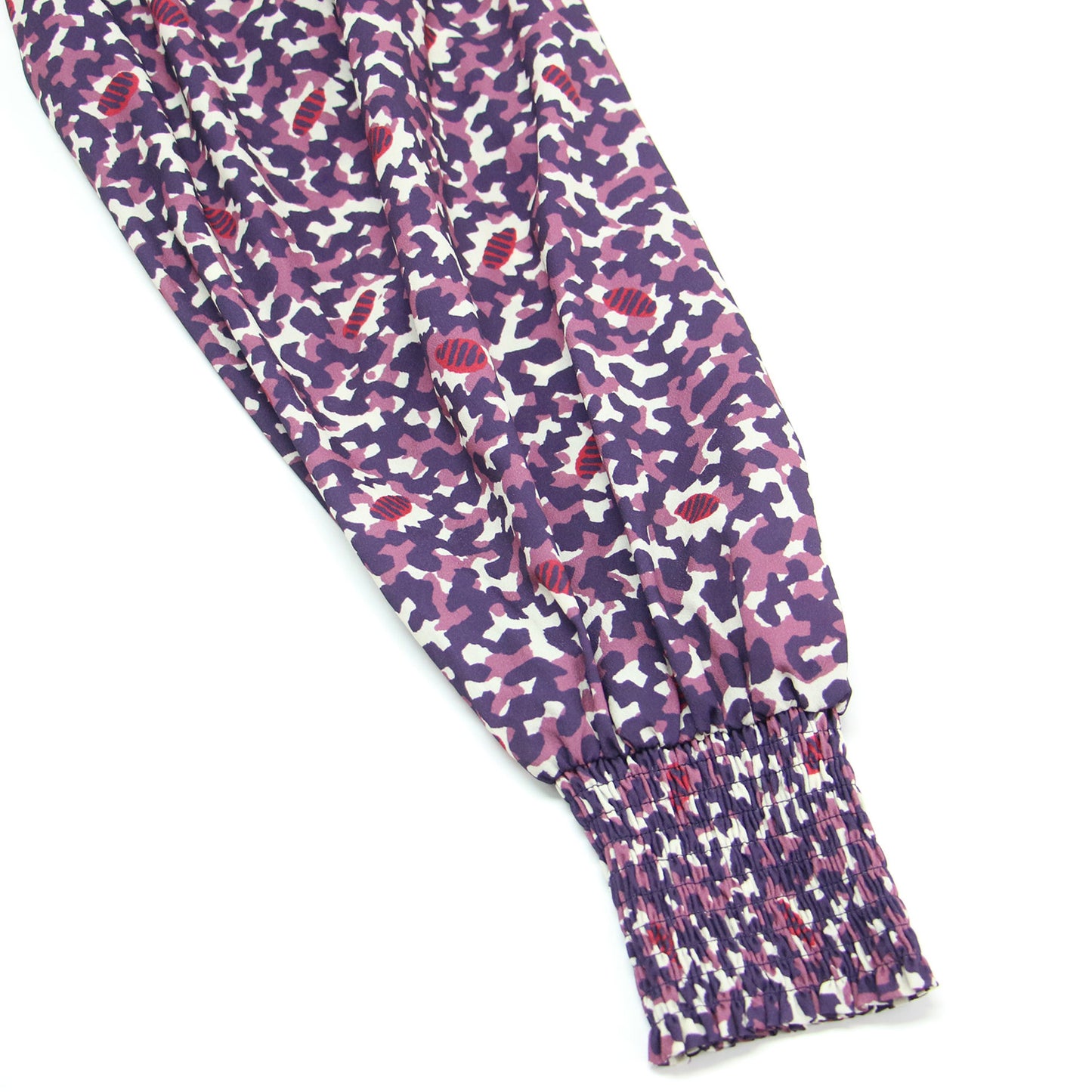 20秋冬 ポリエステル プリント シャーリング ワンピース / ドレス 長袖 マキシ丈 ギャザー くるみボタン 総柄