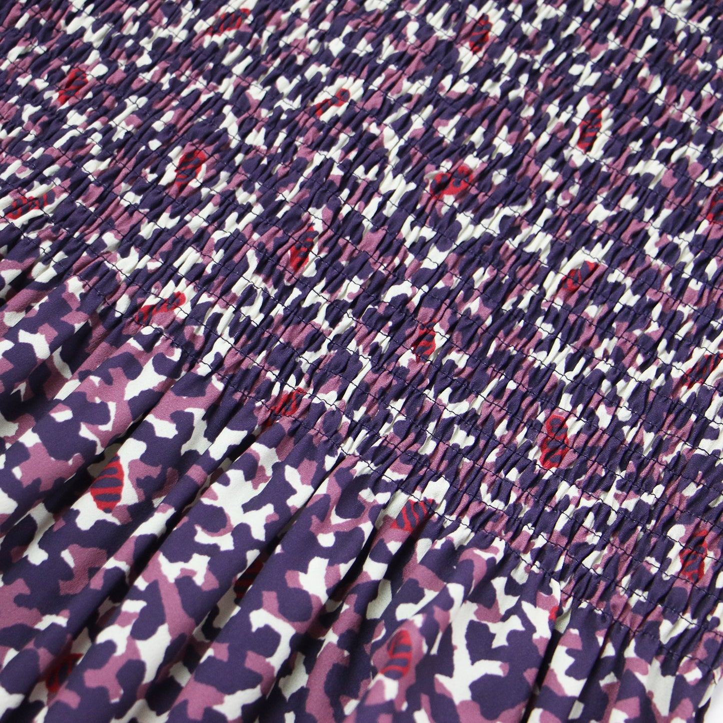 20秋冬 ポリエステル プリント シャーリング ワンピース / ドレス 長袖 マキシ丈 ギャザー くるみボタン 総柄