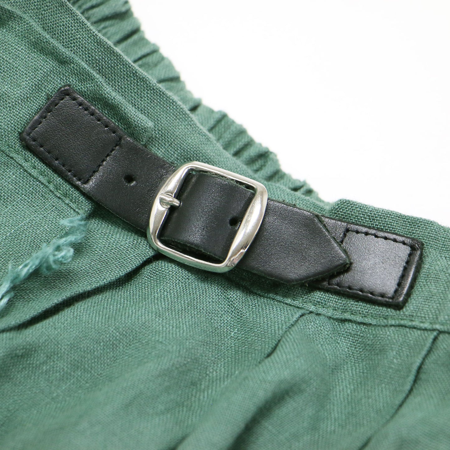 リネン マキシ キルト スカート / ロング プリーツ Aライン レザーベルト フリンジ