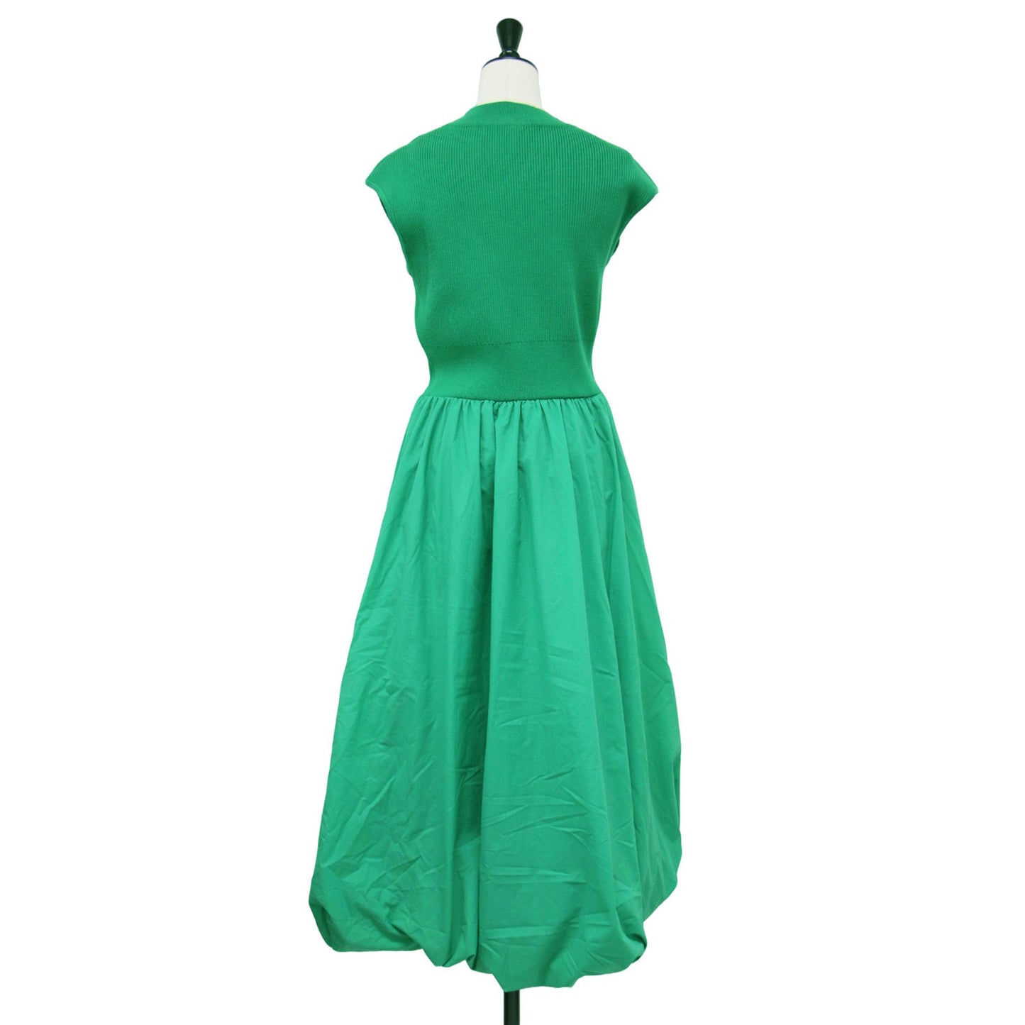 ニット コンビ ワンピース / フレンチ袖 ロング ハイネック リブ バルーン 布帛素材