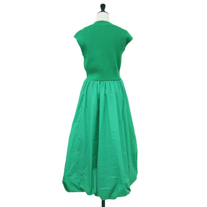 ニット コンビ ワンピース / フレンチ袖 ロング ハイネック リブ バルーン 布帛素材