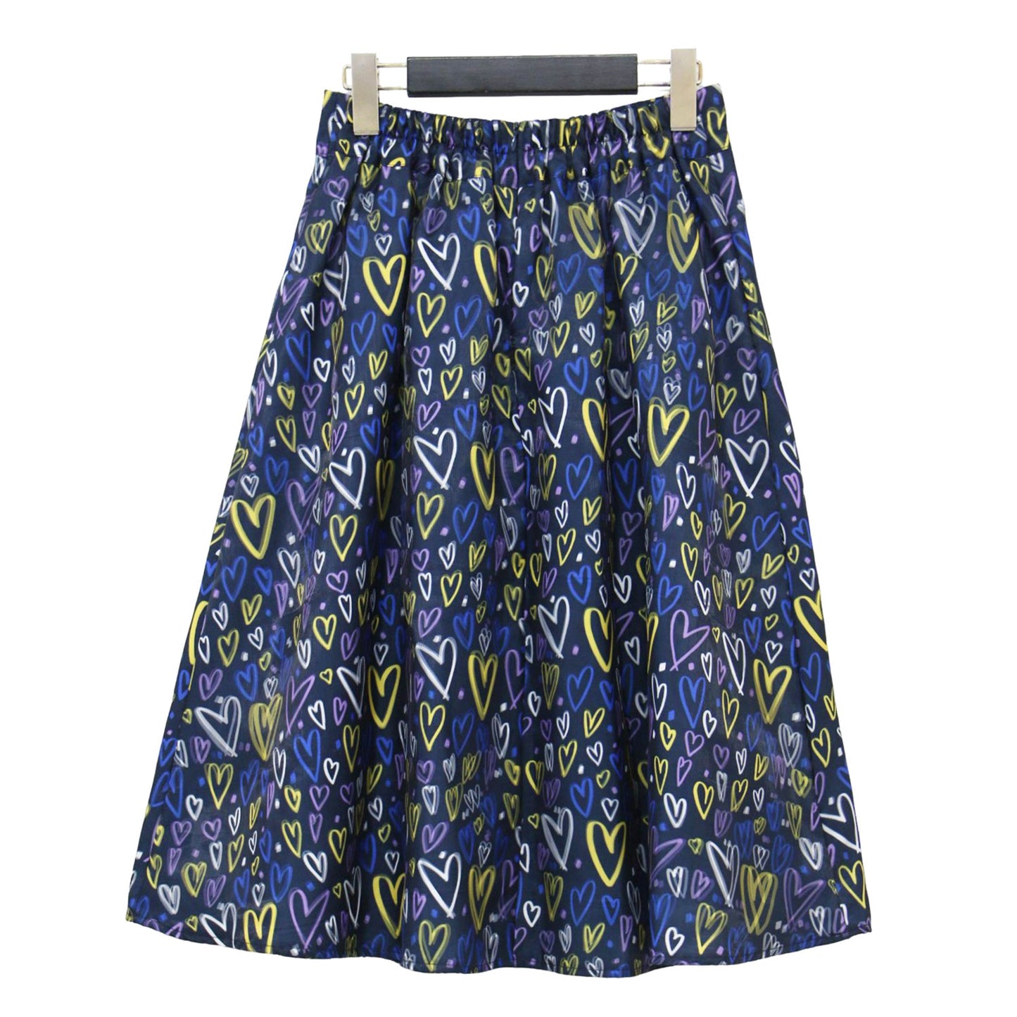 ハートプリント オーガンジー スカート / ミディ丈 フレア タック ギャザー