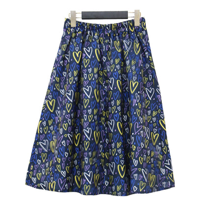 ハートプリント オーガンジー スカート / ミディ丈 フレア タック ギャザー