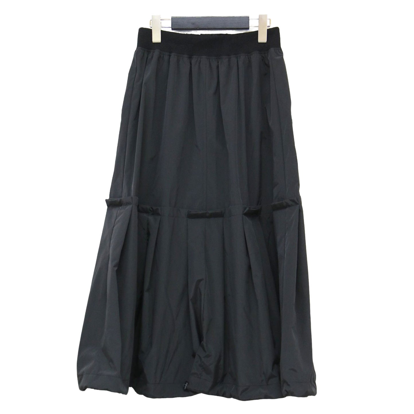 Aライン フリル ロング スカート / フレア ウエストゴム メタルボタン ドローコード