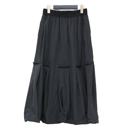 Aライン フリル ロング スカート / フレア ウエストゴム メタルボタン ドローコード