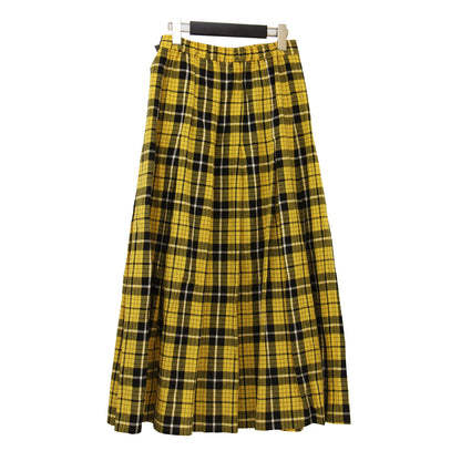 25春夏 チェック ラップ スカート / 巻きスカート フレア プリーツ ベルト コットン リネン