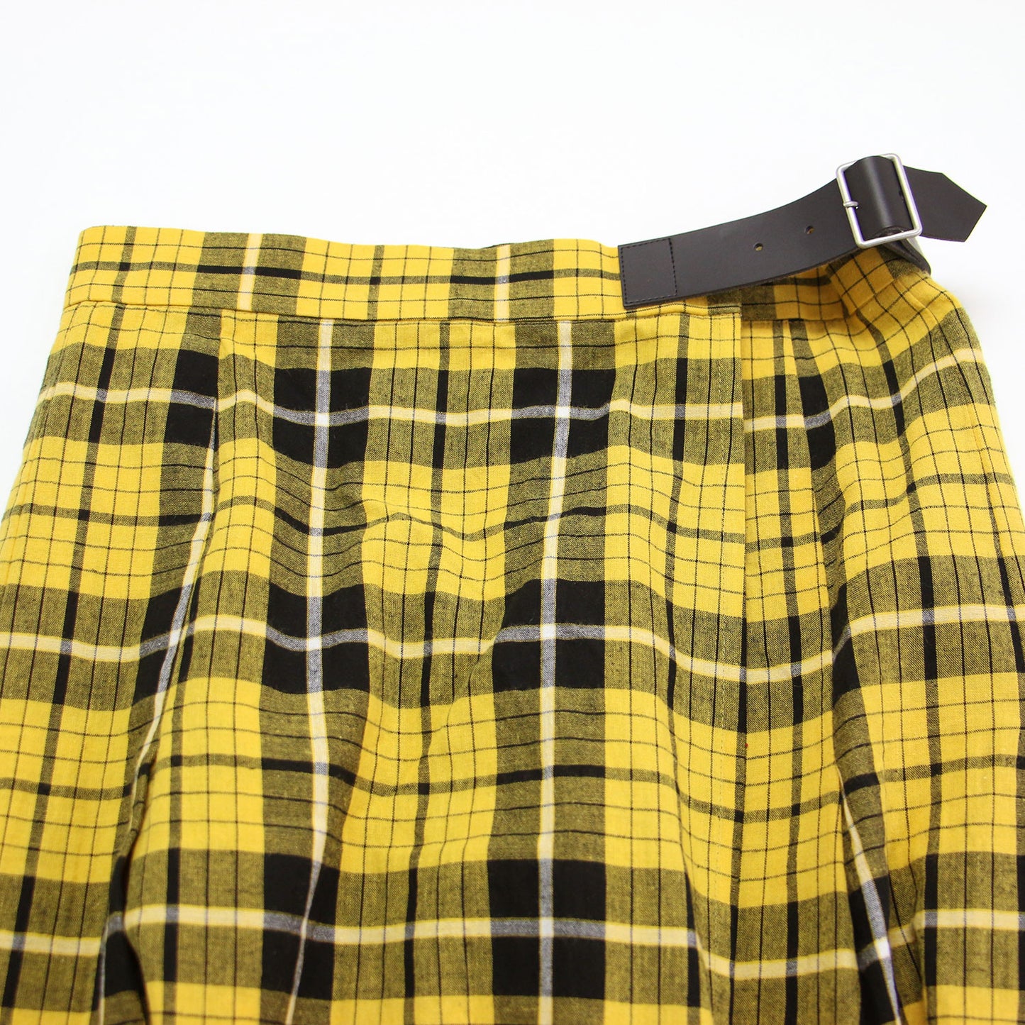 25春夏 チェック ラップ スカート / 巻きスカート フレア プリーツ ベルト コットン リネン