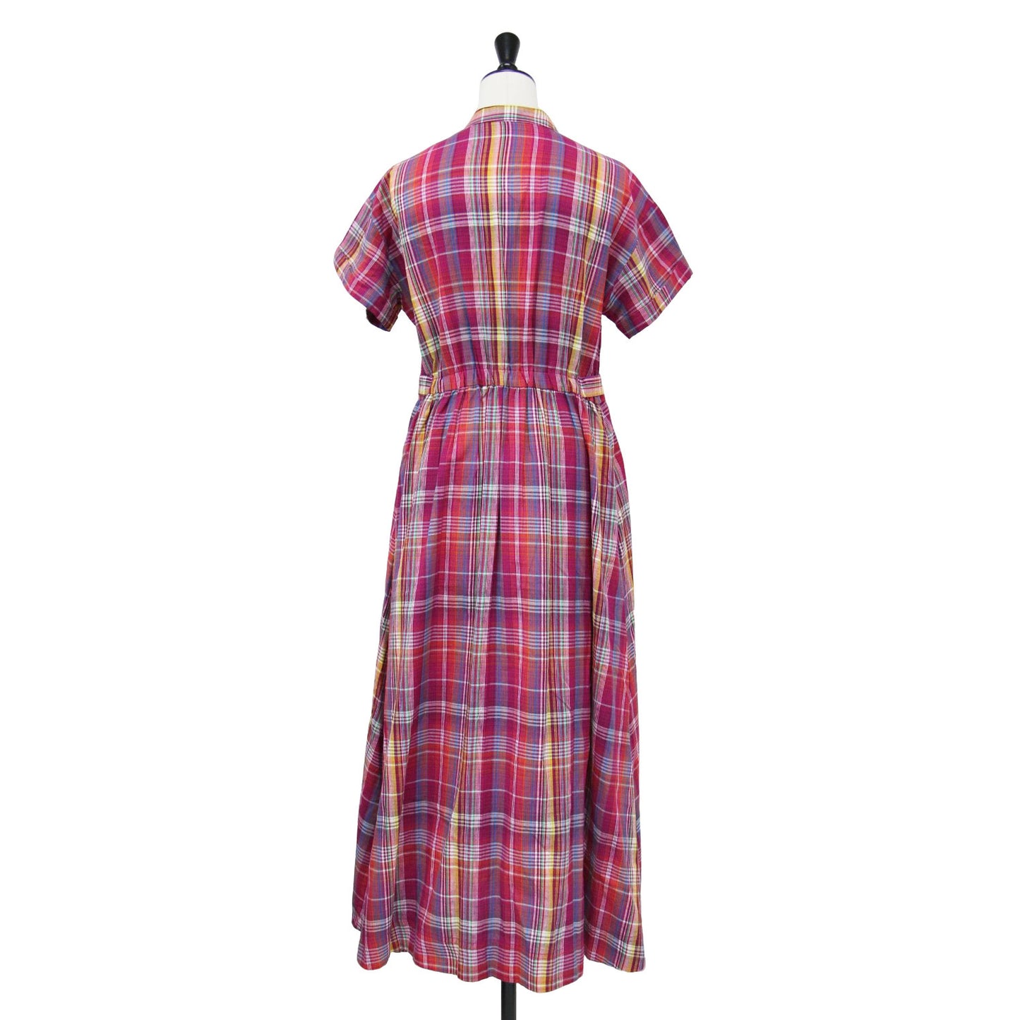 25春夏 マドラスチェック ウエスト タブ ワンピース / シャツ ロング丈 ウエストタブ