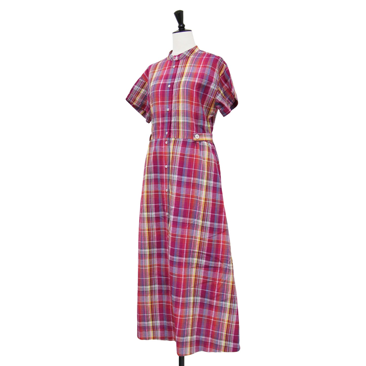 25春夏 マドラスチェック ウエスト タブ ワンピース / シャツ ロング丈 ウエストタブ