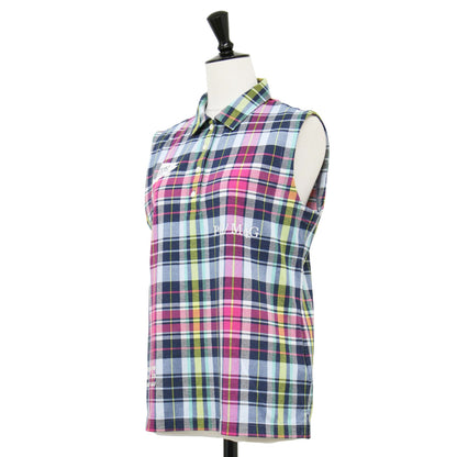 23春夏 チェック ノースリーブ ポロシャツ / カットソー ロゴ 刺繍 総柄 ゴルフウェア コットン