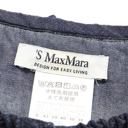 ノースリーブ デニム ワンピース / フリル ビーズ Aライン 比翼ボタン コットン