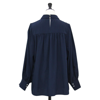 23春夏 クリアデシン カラーブラウス / プルオーバー 長袖 ボリュームスリーブ パールボタン ギャザー タック ジョーゼット