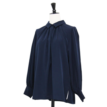 23春夏 クリアデシン カラーブラウス / プルオーバー 長袖 ボリュームスリーブ パールボタン ギャザー タック ジョーゼット