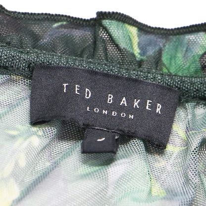 シアー 花柄 ロングスリーブ ワンピース / ドレス ミモレ丈 フレア メッシュ タック ギャザー