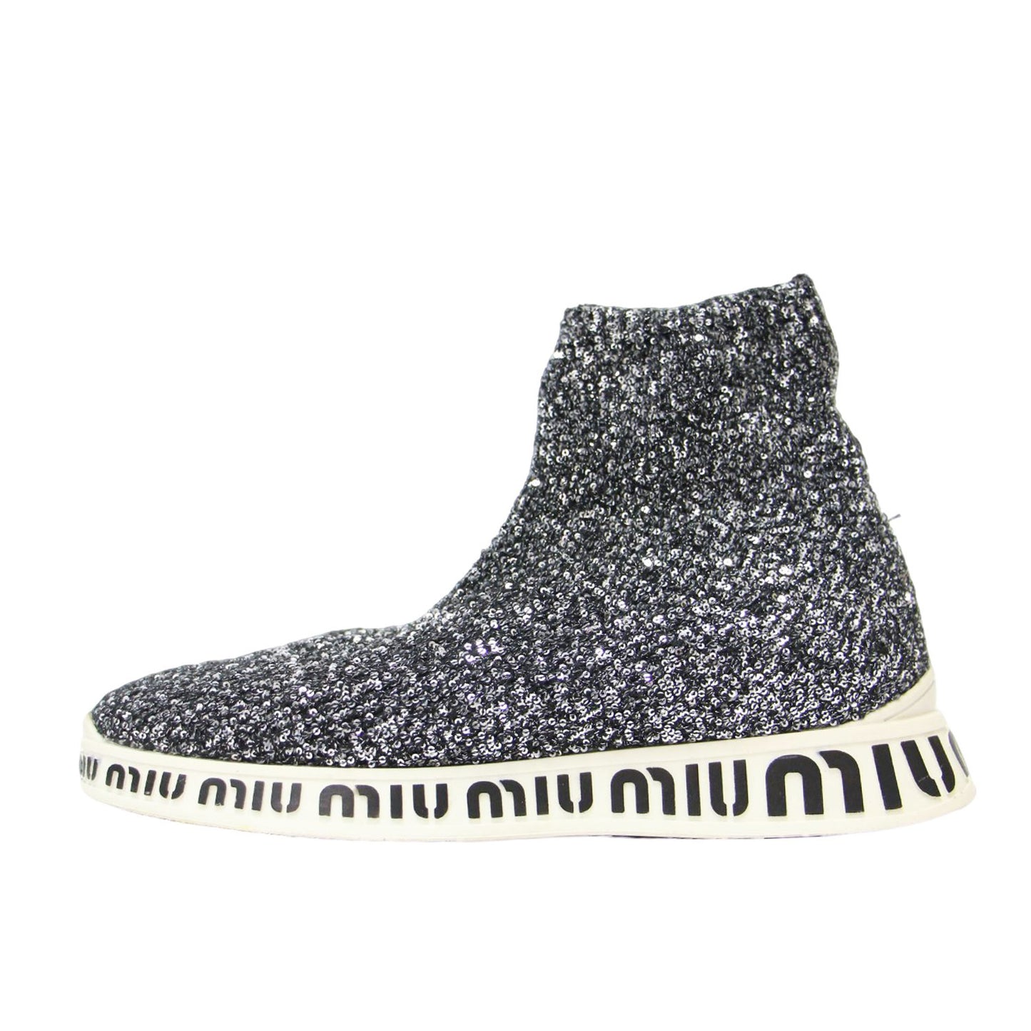 スパンコール ロゴ ソックス スニーカー/ ブーツ ラウンドトゥ グリッター ニット素材