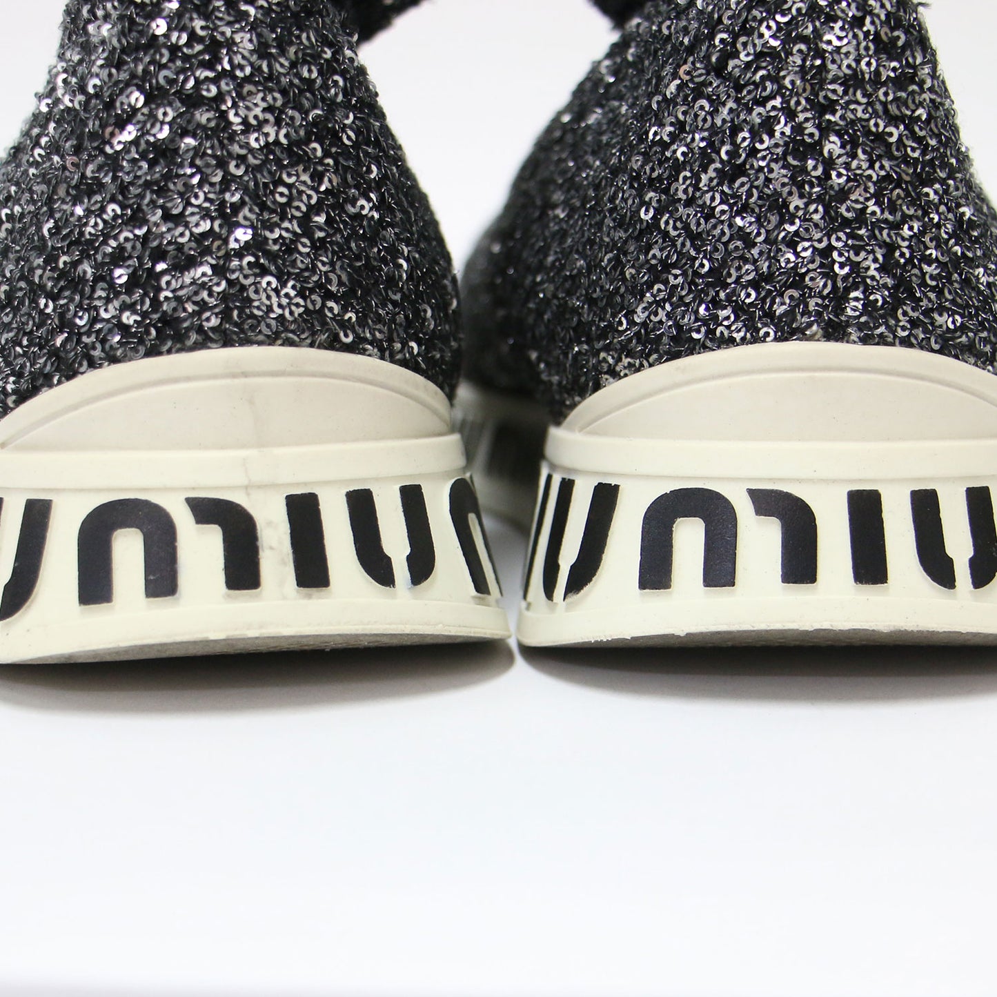 スパンコール ロゴ ソックス スニーカー/ ブーツ ラウンドトゥ グリッター ニット素材