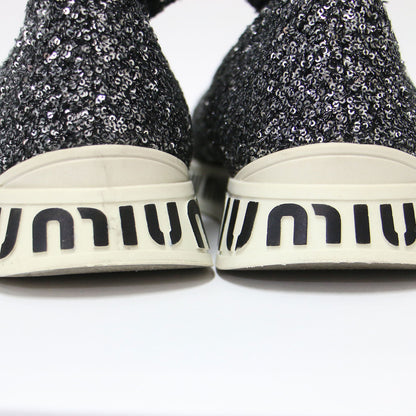 スパンコール ロゴ ソックス スニーカー/ ブーツ ラウンドトゥ グリッター ニット素材