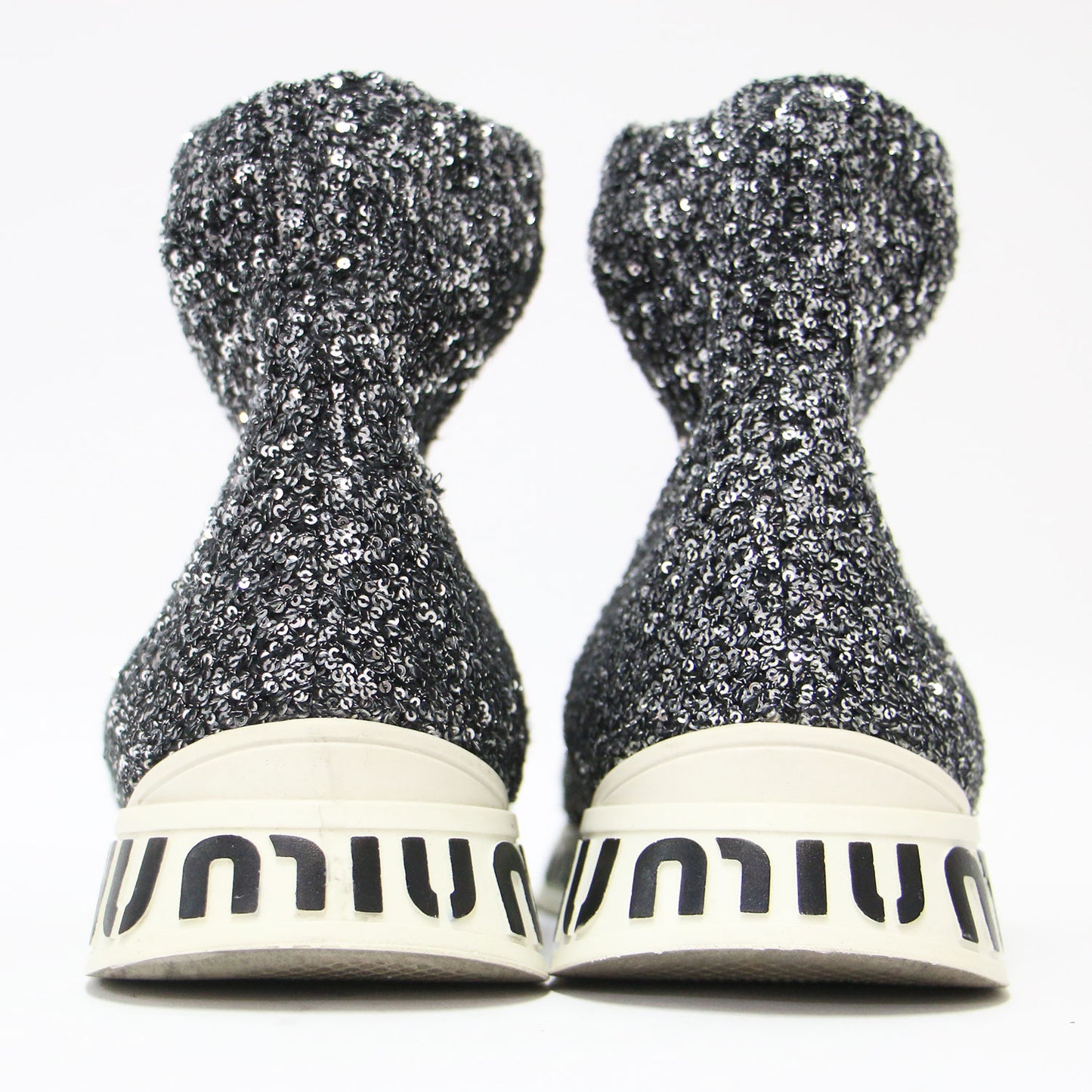 スパンコール ロゴ ソックス スニーカー/ ブーツ ラウンドトゥ グリッター ニット素材