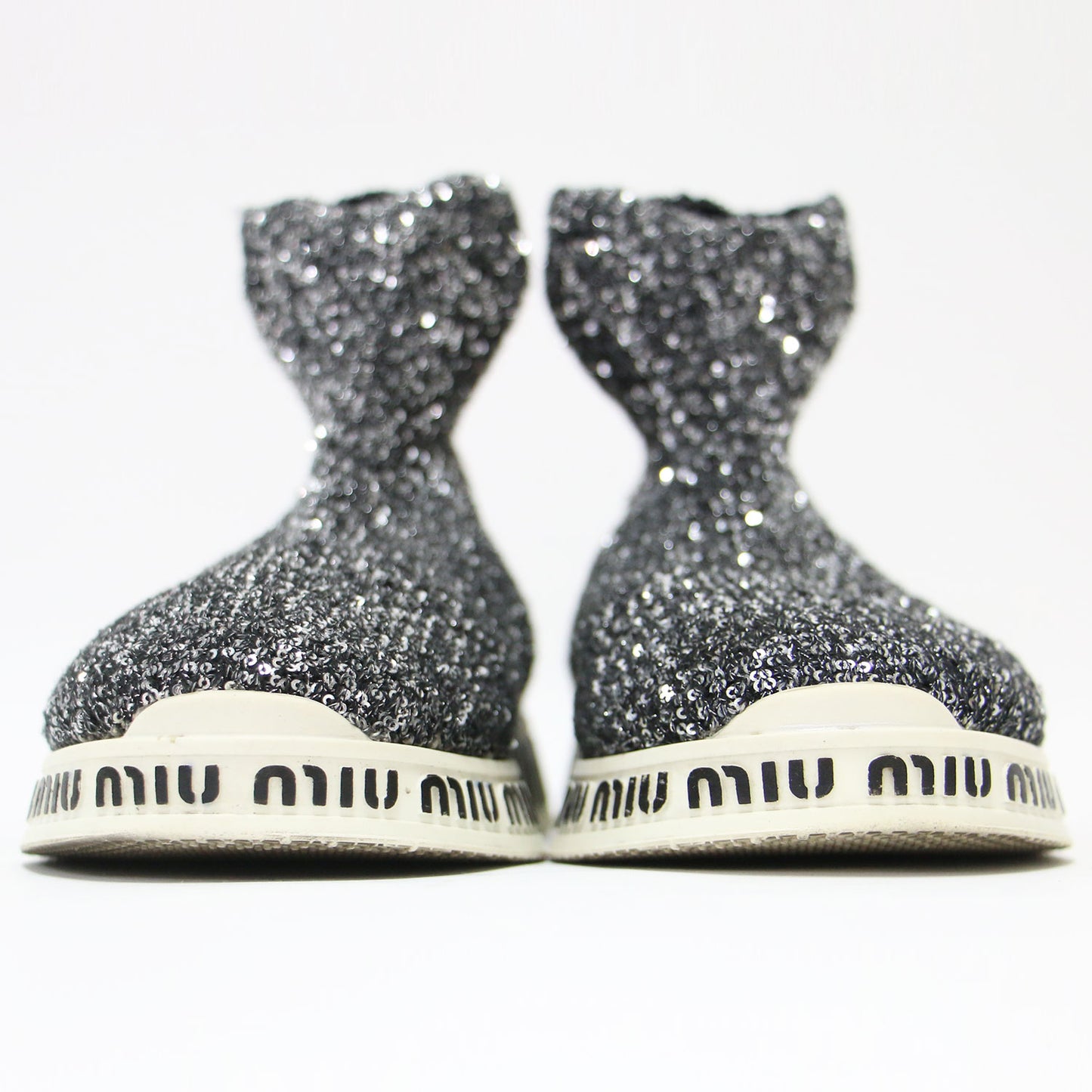 スパンコール ロゴ ソックス スニーカー/ ブーツ ラウンドトゥ グリッター ニット素材