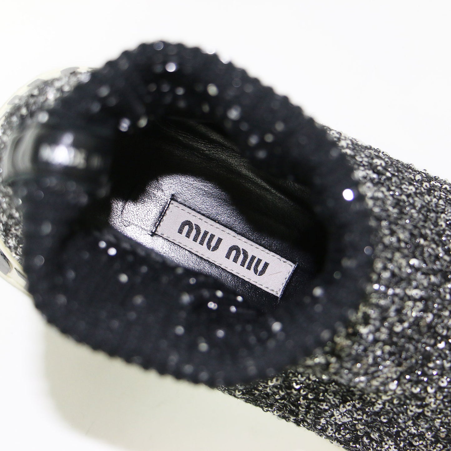 スパンコール ロゴ ソックス スニーカー/ ブーツ ラウンドトゥ グリッター ニット素材