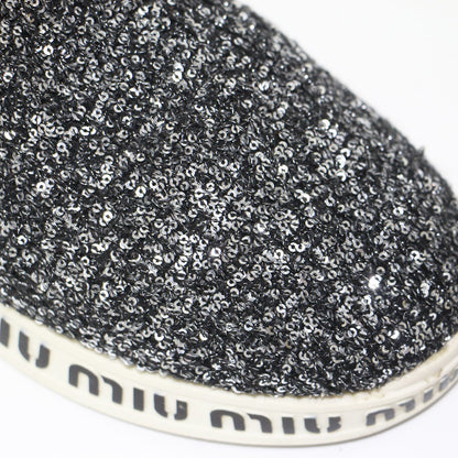 スパンコール ロゴ ソックス スニーカー/ ブーツ ラウンドトゥ グリッター ニット素材