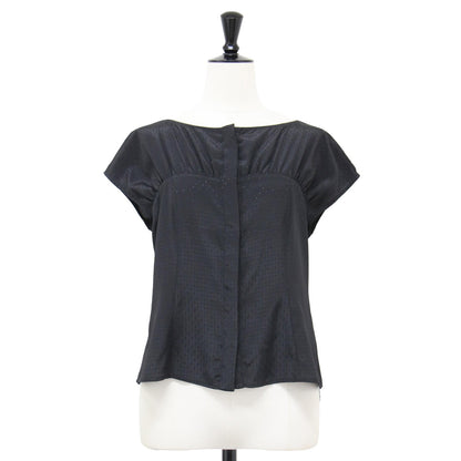 25春夏 ピンドット ジャガード ブラウス / シャツ ノーカラー フレンチスリーブ ギャザー フレア