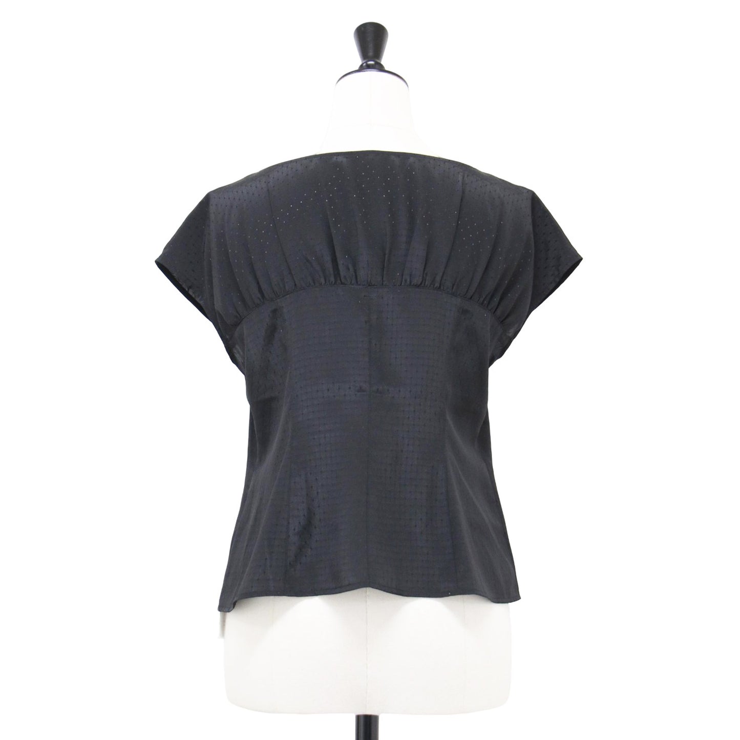 25春夏 ピンドット ジャガード ブラウス / シャツ ノーカラー フレンチスリーブ ギャザー フレア