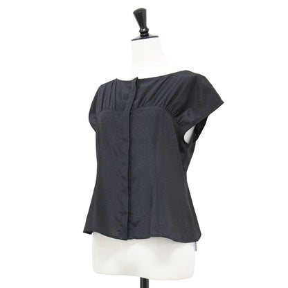 25春夏 ピンドット ジャガード ブラウス / シャツ ノーカラー フレンチスリーブ ギャザー フレア