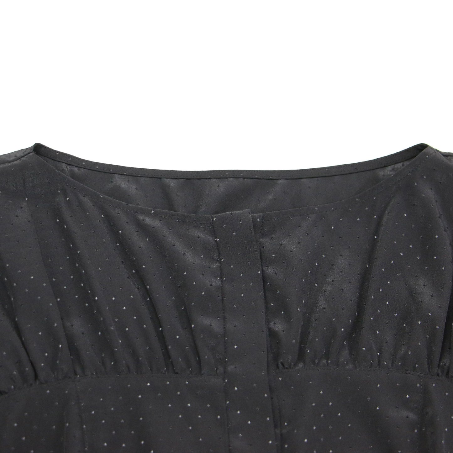 25春夏 ピンドット ジャガード ブラウス / シャツ ノーカラー フレンチスリーブ ギャザー フレア