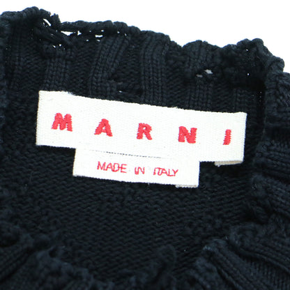 25春夏 ダメージ コットン ニット ベスト / プルオーバー クロップド丈 クルーネック ノースリーブ ロゴ刺繍