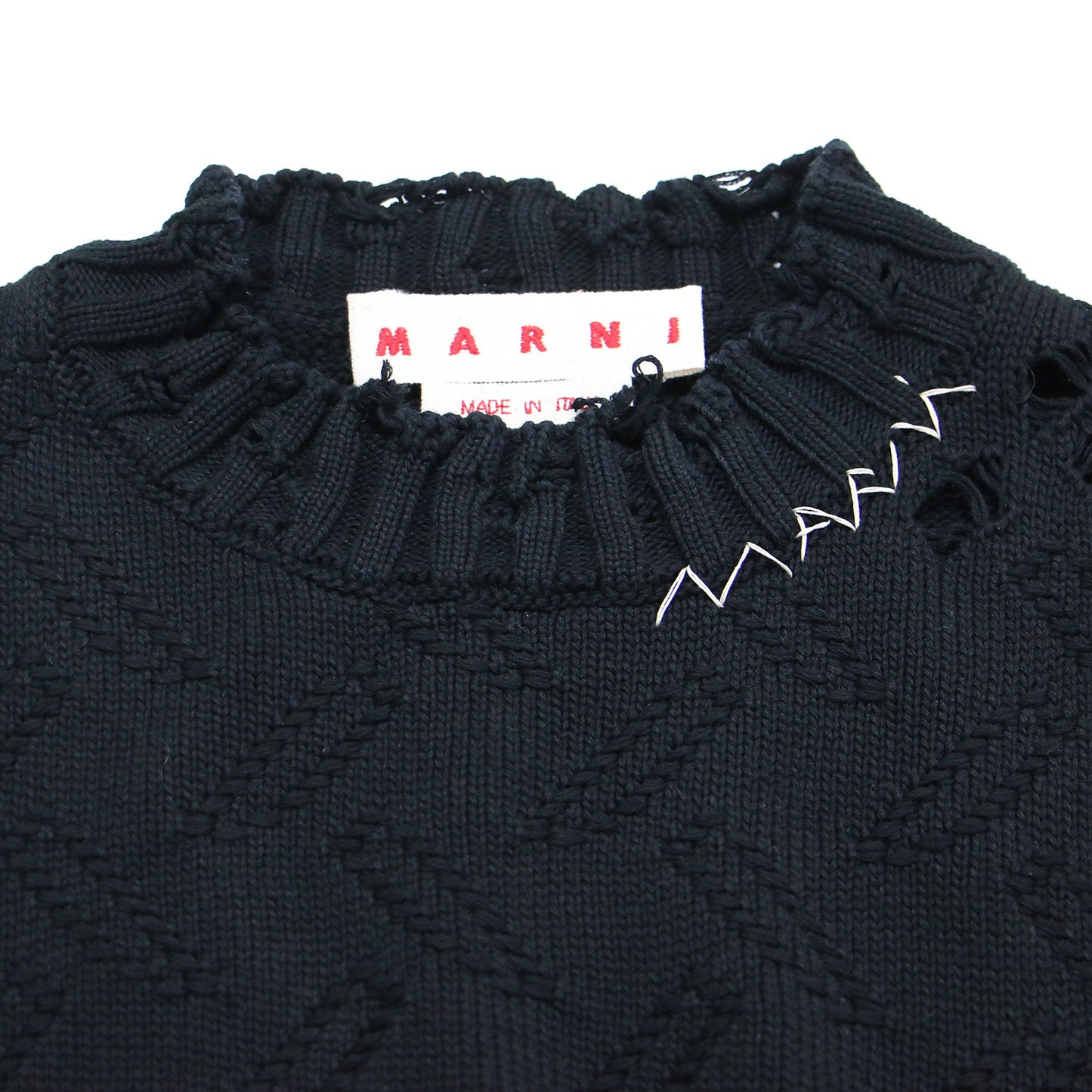 25春夏 ダメージ コットン ニット ベスト / プルオーバー クロップド丈 クルーネック ノースリーブ ロゴ刺繍