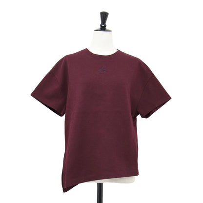 25春夏 アシンメトリ― 半袖 Tシャツ / カットソー クルーネック ロゴ 刺繍 スリット コットン
