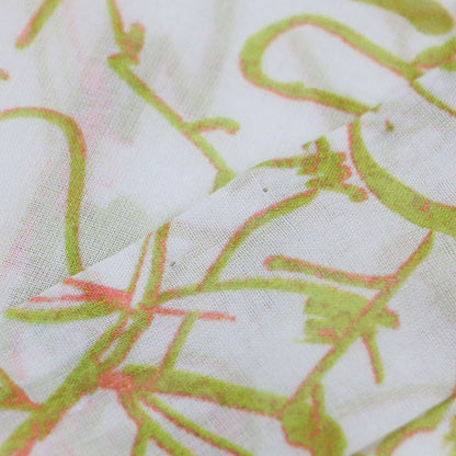 24春夏 ベジタブルリーフ プリント ネック ギャザーブラウス / シャツ ラグランスリーブ ボウタイ リボン コットン