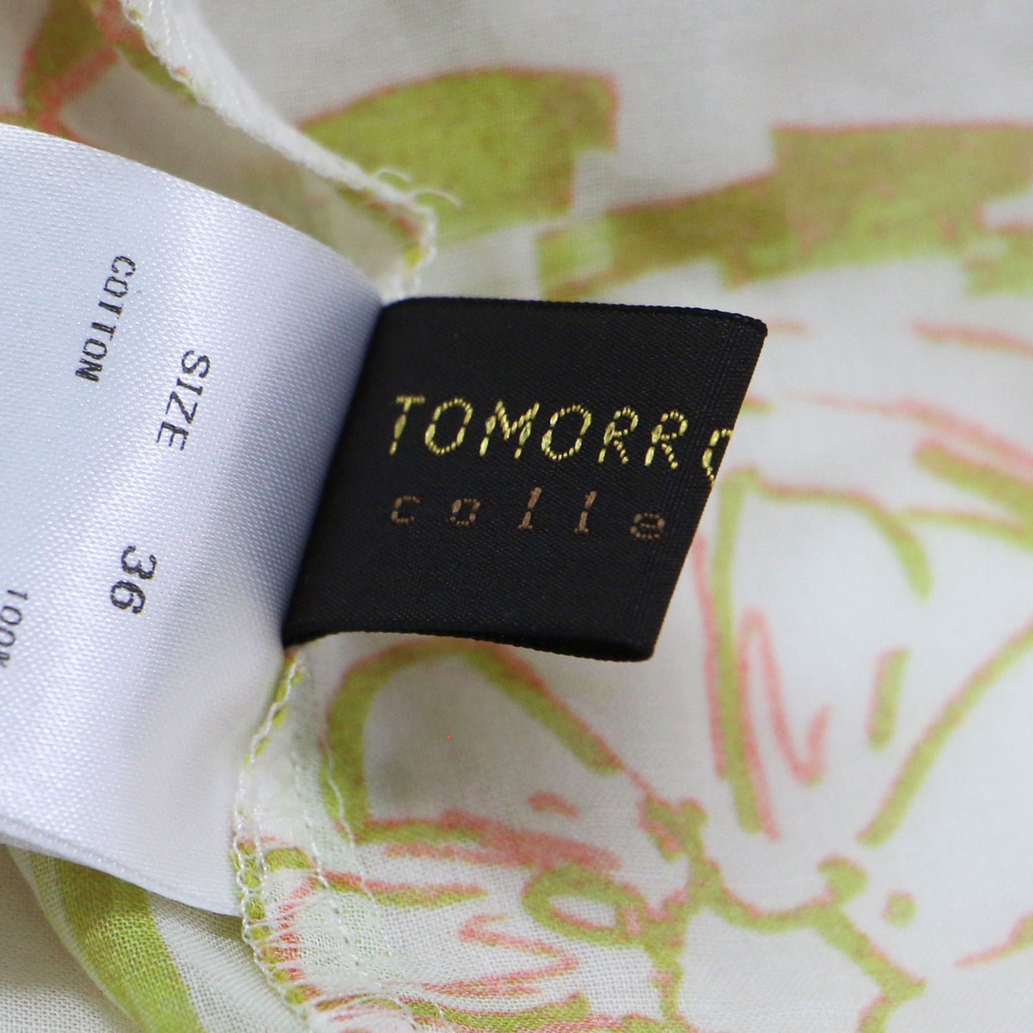 24春夏 ベジタブルリーフ プリント ネック ギャザーブラウス / シャツ ラグランスリーブ ボウタイ リボン コットン