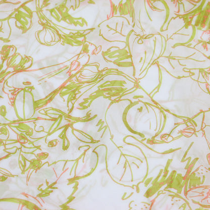 24春夏 ベジタブルリーフ プリント ネック ギャザーブラウス / シャツ ラグランスリーブ ボウタイ リボン コットン