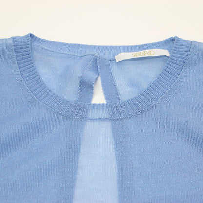 23春夏 ポリエステル プリント パフスリーブ コンビ ニット / プルオーバー 半袖 クルーネック リブ エキゾチック シルク混