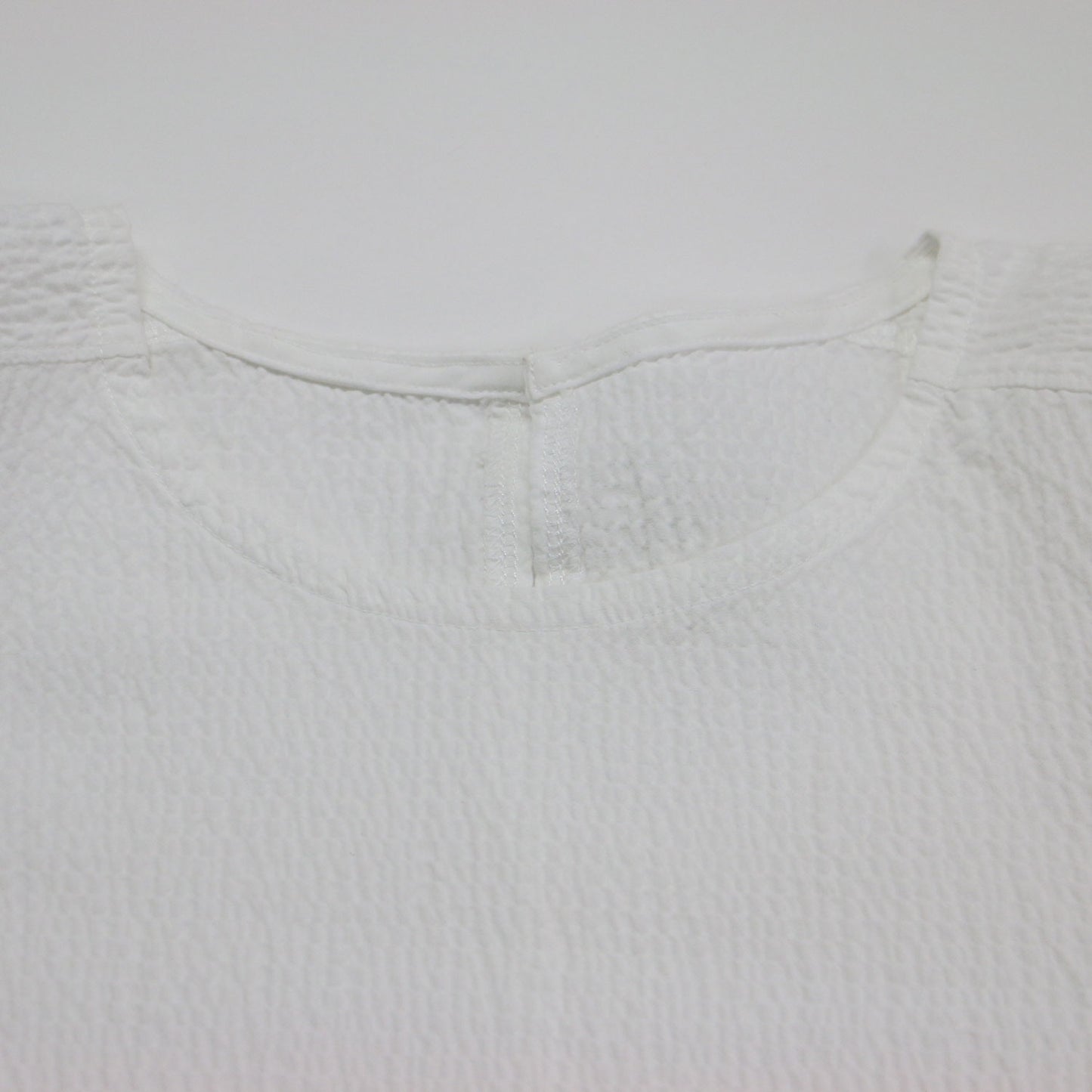 24春夏 サッカー ペプラム プルオーバー カットソー / ブラウス 7分袖 クルーネック フレア ストレッチ コットン