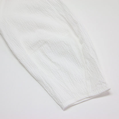 24春夏 サッカー ペプラム プルオーバー カットソー / ブラウス 7分袖 クルーネック フレア ストレッチ コットン