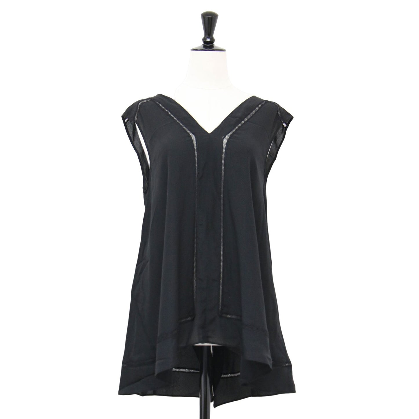 25春夏 エッジンレース スカーフライン ブラウス / プルオーバー ノースリーブ Vネック Aライン フレア シルク