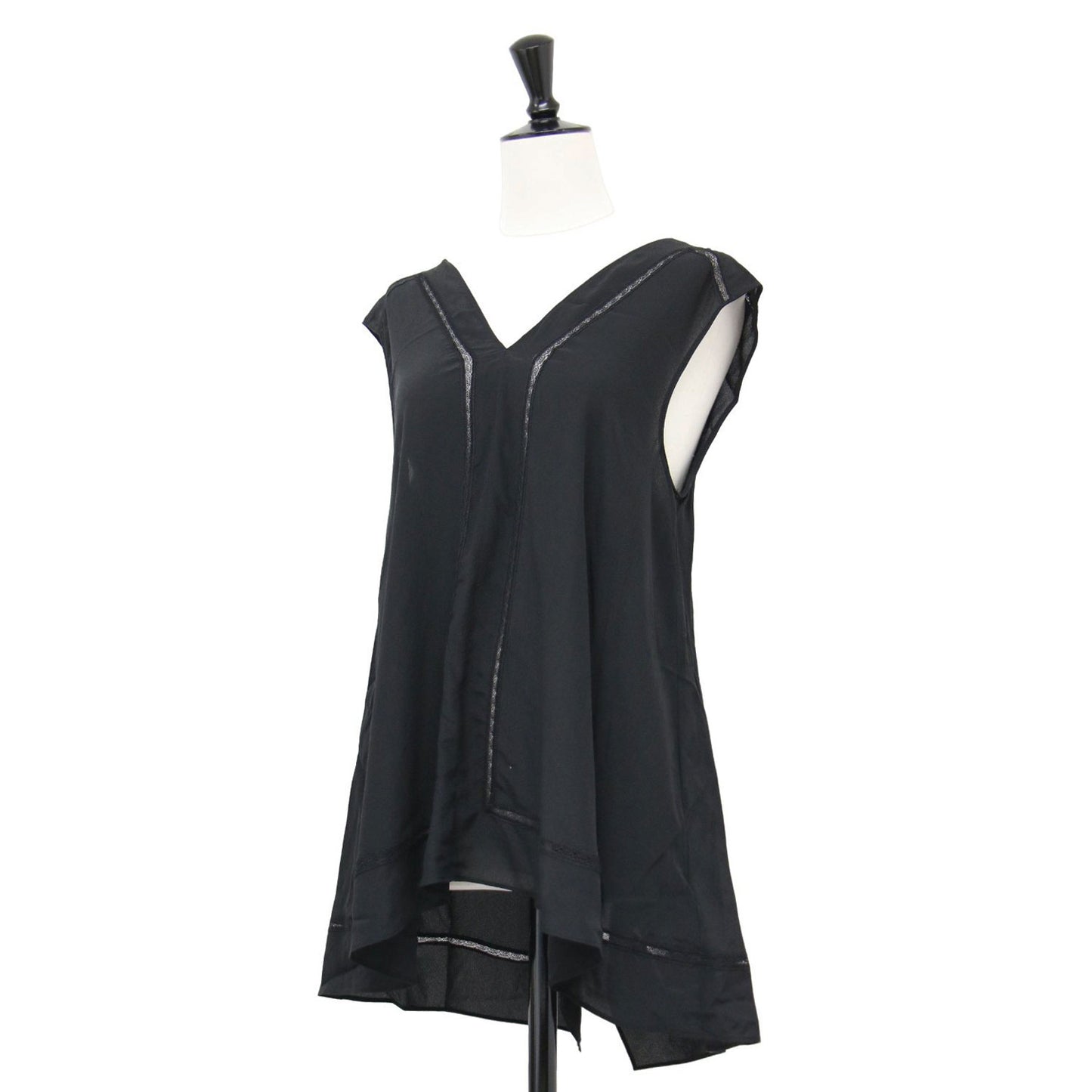 25春夏 エッジンレース スカーフライン ブラウス / プルオーバー ノースリーブ Vネック Aライン フレア シルク