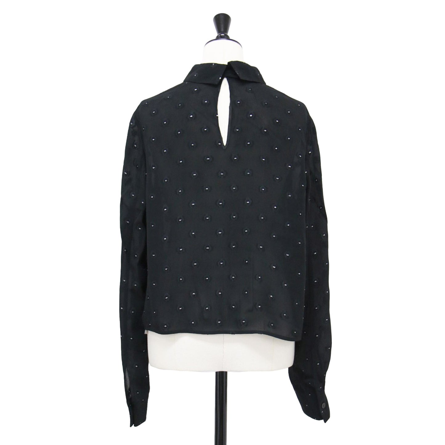 23春夏 ブラックフラワー ショートシャツ ブラウス / プルオーバー 長袖 シアー タック